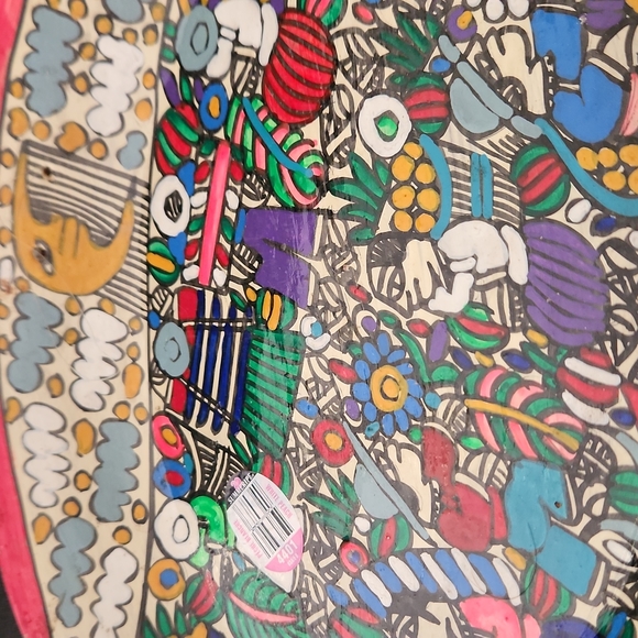 VINTAGE BEAUTIFUL COLORFUL MEXICAN FOLK ART WALL HANGING PLATE. - Picture 2 of 11